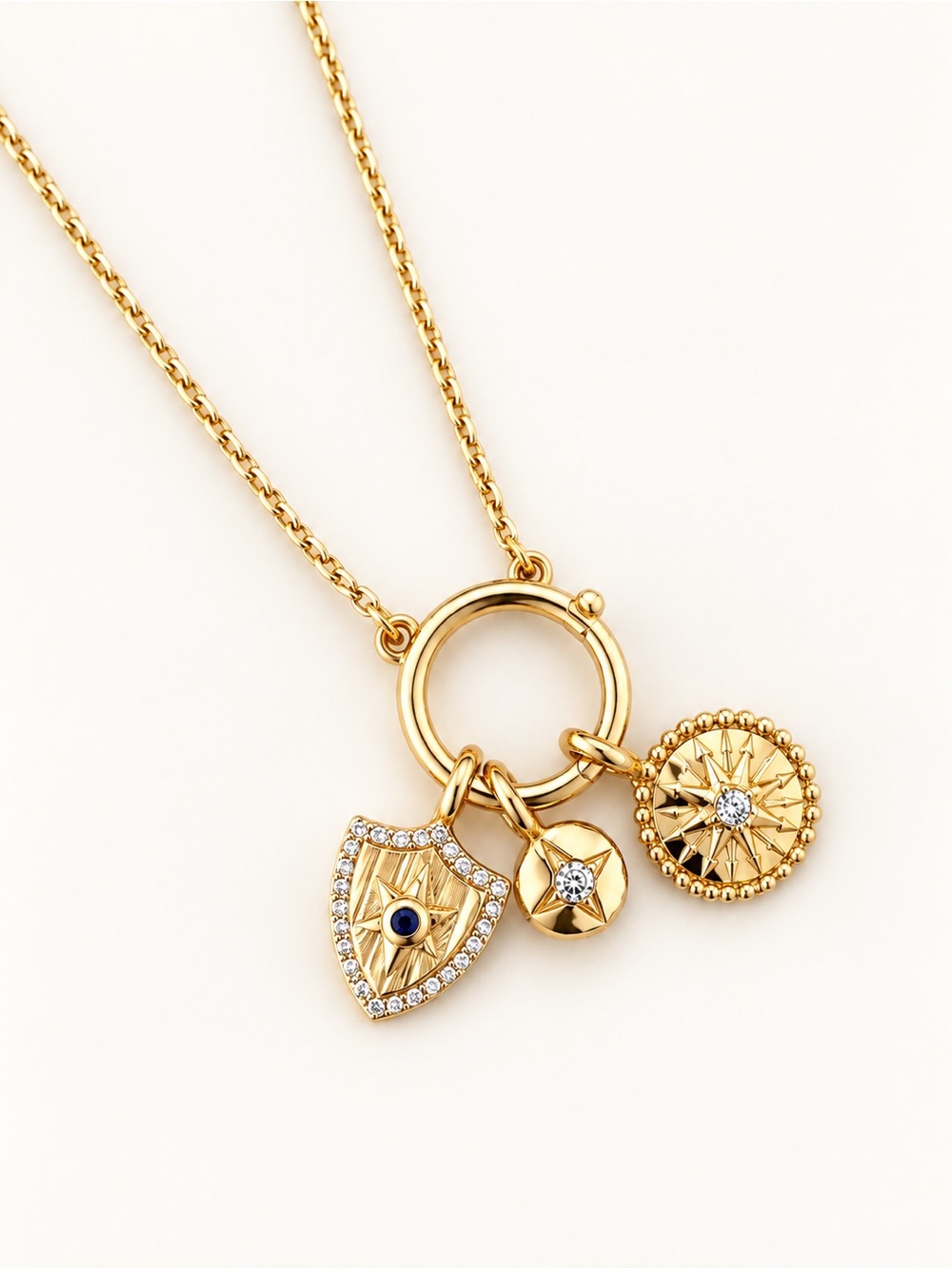 14K Gold Plated Removable Charm Necklace Zircon Talisman Celestial Jewelry